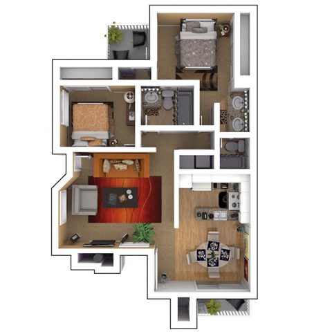 Floor plan for 2 beds, 2 baths, 1056 sqft
